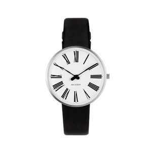 Arne Jacobsen Uhr - Roman - Ø34 mm - Stahl & Schwarzes Lederband